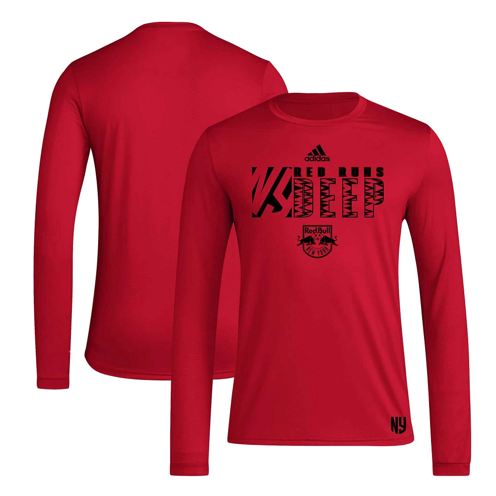 Men's adidas Red New York Bulls 2024 Jersey Hook AEROREADY Long Sleeve T-Shirt