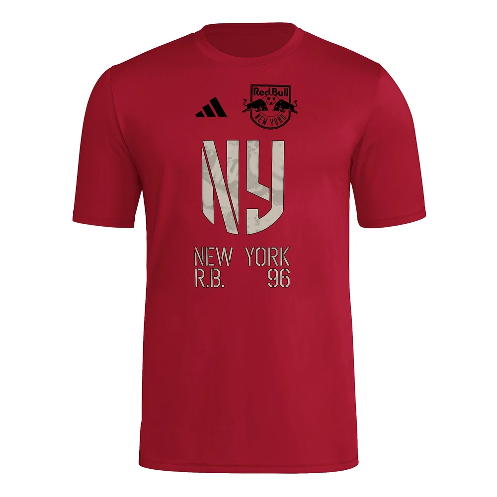 T-shirt adidas rouge New York Red Bulls 2025 pour homme avec maillot Hook AEROREADY