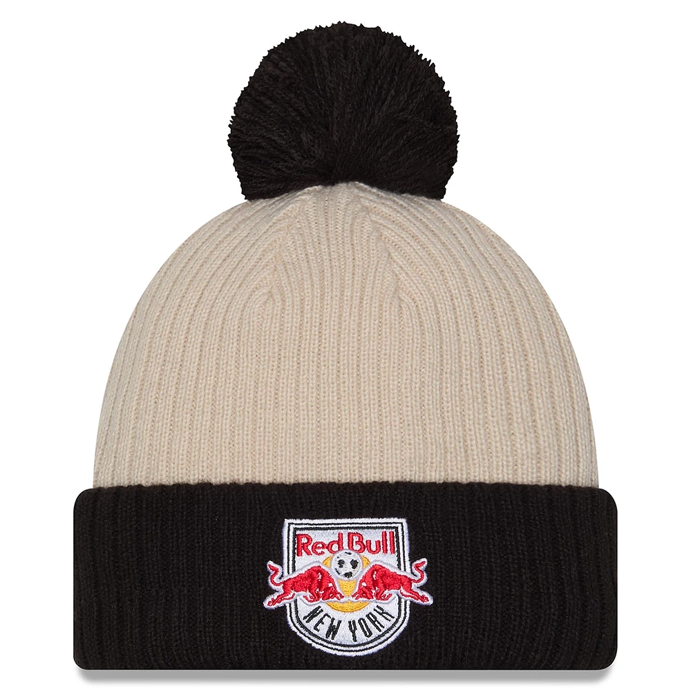 Men's New Era  Khaki/Black New York Red Bulls 2025 Jersey Hook Cuffed Knit Hat with Pom