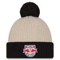Men's New Era  Khaki/Black New York Red Bulls 2025 Jersey Hook Cuffed Knit Hat with Pom