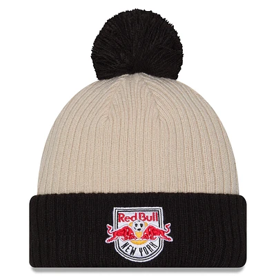 Men's New Era  Khaki/Black New York Red Bulls 2025 Jersey Hook Cuffed Knit Hat with Pom