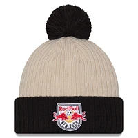 Men's New Era  Khaki/Black New York Red Bulls 2025 Jersey Hook Cuffed Knit Hat with Pom