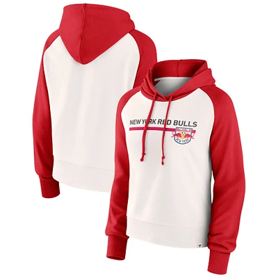 Women's Fanatics White New York Red Bulls Free Kick Fleece Raglan Pullover Hoodie