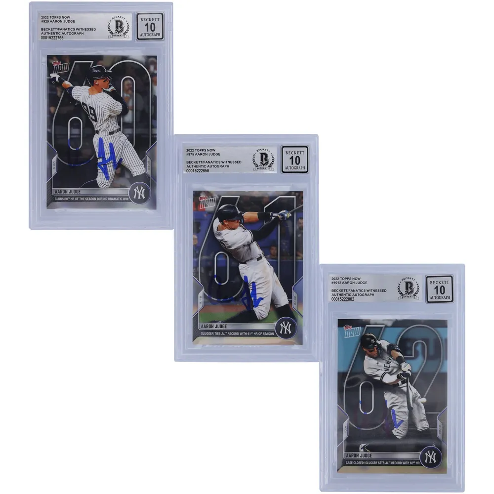 Lids Aaron Judge New York Yankees Autographed 2022 Topps Now HR 60,61,62  Set #929,975,1012 Beckett Fanatics Witnessed Authenticated 10 Card