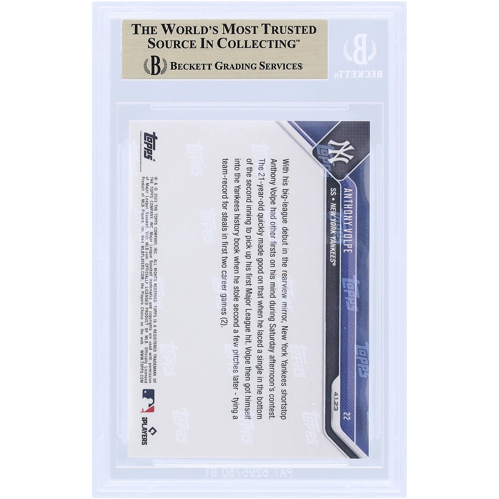 Anthony Volpe New York Yankees 2023 Topps Now Collects 1st Hit & Runs Into Yankees Record Book #22 BGS Authenticated 9.5 Rookie Card