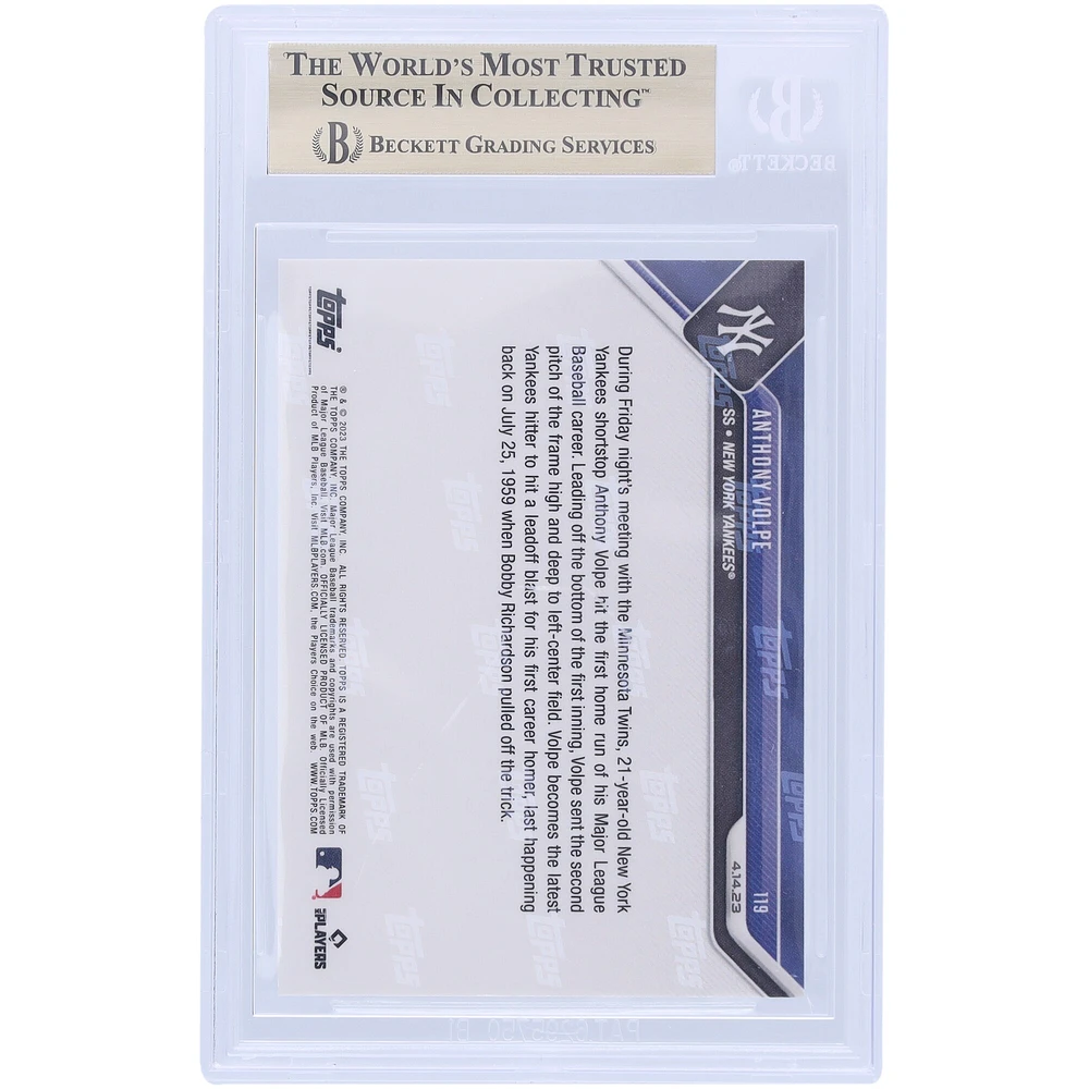 Anthony Volpe New York Yankees 2023 Topps Now Leads Off & Hits 1st MLB HR in 1st Inning #119 BGS Authenticated 10 Rookie Card - 10,9.5,10,10 Subgrades