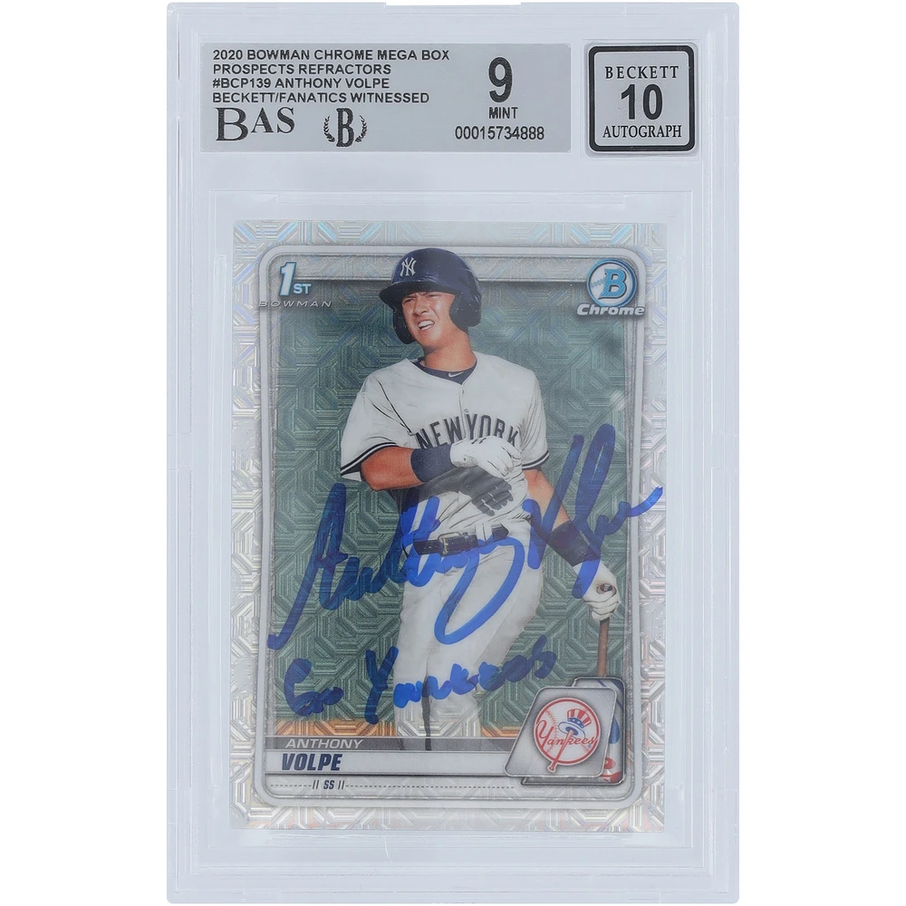 Anthony Volpe New York Yankees Autographié 2020 Bowman Chrome Mega Box Prospects 1er Bowman #BCP-139 Beckett Fanatics Witnessed Authentifié 9/10 Carte avec l'inscription "Go Yankees"