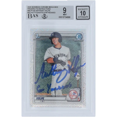 Anthony Volpe New York Yankees Autographié 2020 Bowman Chrome Mega Box Prospects 1er Bowman #BCP-139 Beckett Fanatics Witnessed Authentifié 9/10 Carte avec l'inscription "Go Yankees"