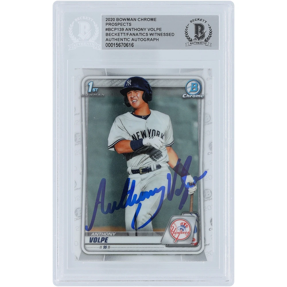 Anthony Volpe New York Yankees Autographié 2020 Bowman Chrome Prospects 1er Bowman #BCP-139 Beckett Fanatics Witnessed Authenticated Card