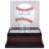 Baseball autographié par Anthony Volpe des Yankees de New York et vitrine de présentation de baseball en acajou