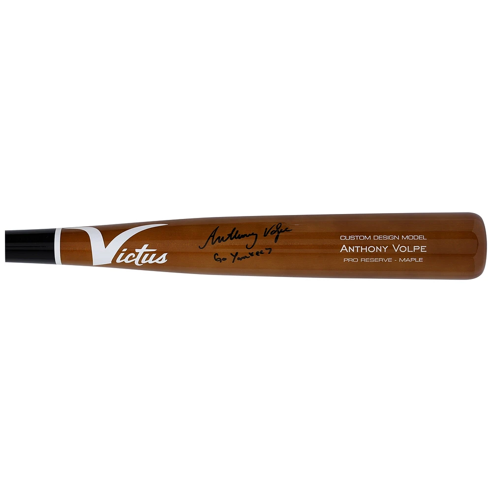 Batte de baseball Victus Game Model autographiée par Anthony Volpe des Yankees de New York avec l'inscription « Go Yankees »