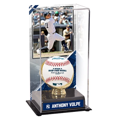 Vitrine de présentation des gants dorés des Yankees de New York d'Anthony Volpe avec image