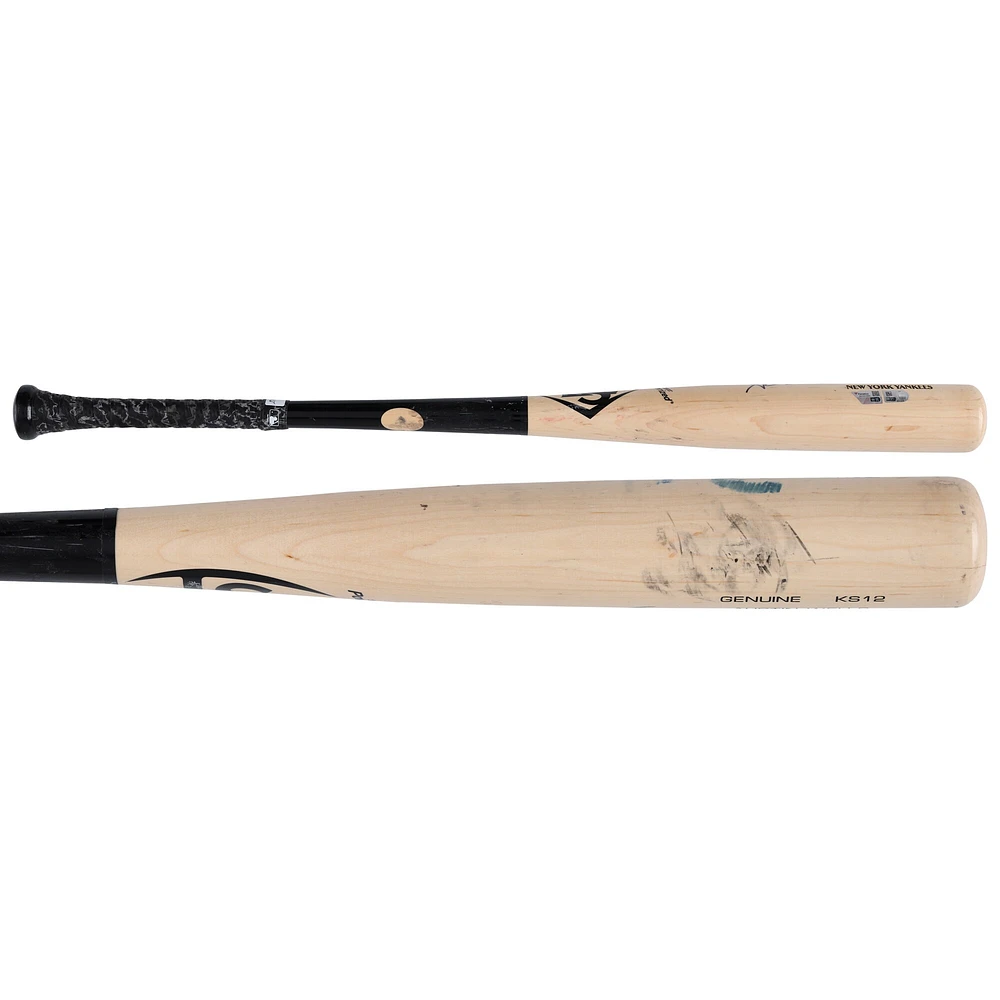 Batte de baseball Louisville Slugger beige/noire dédicacée par Austin Wells des Yankees de New York lors de la saison 2024 de la MLB
