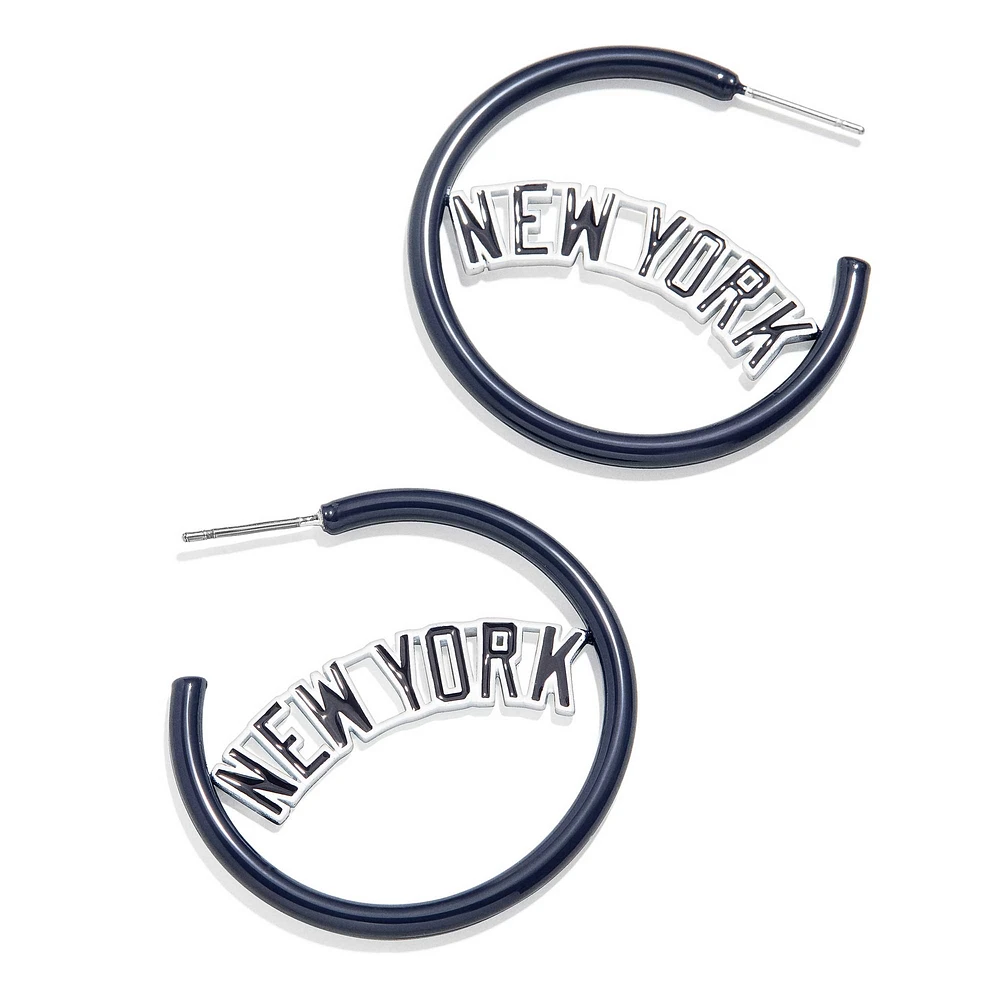 Boucles d'oreilles créoles en émail BaubleBar New York Yankees