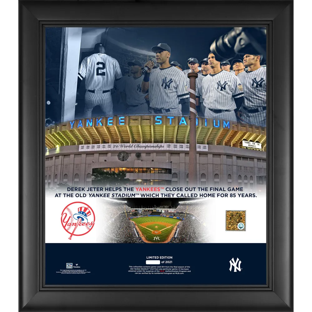 Derek Jeter New York Yankees Framed 15 x 17 Old Yankee Stadium Collage with A Capsule of Game-Used Dirt - Limited Edition 2021