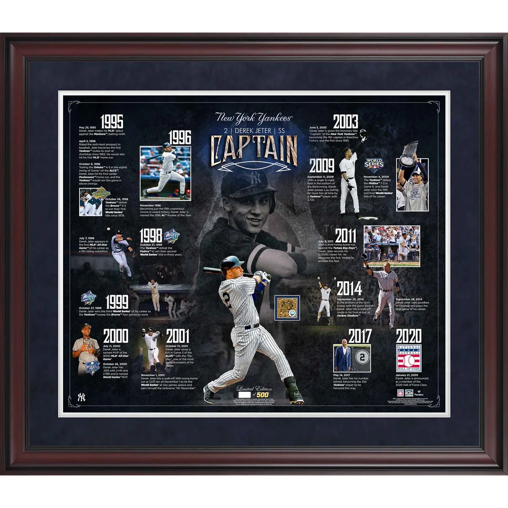 Lids Derek Jeter New York Yankees Fanatics Authentic Framed 20'' x 24''  Career Timeline Collage with a Capsule of Game-Used Dirt - Version 3 -  Limited Edition of 500
