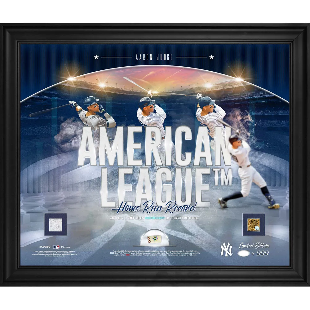 Lids Aaron Judge New York Yankees Fanatics Authentic American League Home  Run Record Framed 20'' x 24'' Collage with Game-Used Dirt, Ball Piece, and  Base Piece - Limited Edition of 999