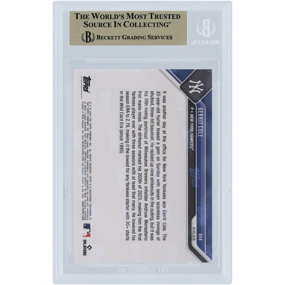 Gerrit Cole New York Yankees 2023 Topps Now 1st Player with 200K in 3 Seasons for the Yankees #844 BGS Authenticated 10 Card - 10,9.5,10,10 Subgrades