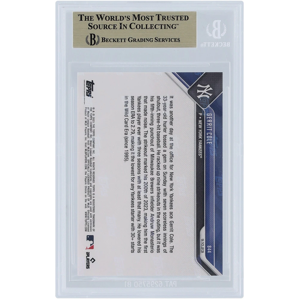 Gerrit Cole New York Yankees 2023 Topps Now 1st Player with 200K in 3 Seasons for the Yankees #844 #/ BGS Authenticated 9.5 Card