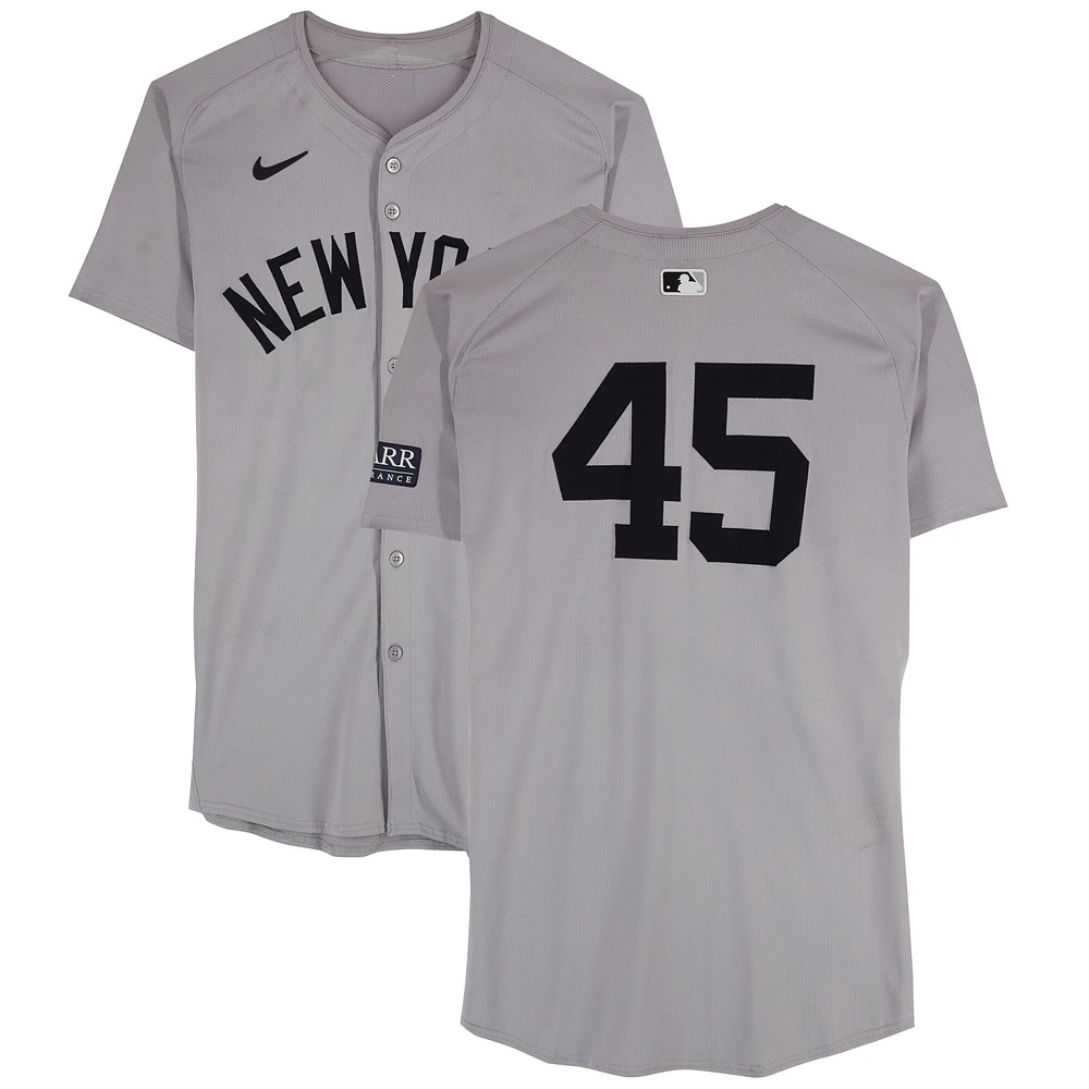 Gerrit Cole New York Yankees Game-Used #45 Gray Nike Jersey vs. Detroit Tigers on August 16, 2024 - 6 IP, 8 K, W