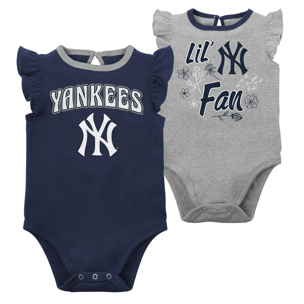 Girls Newborn & Infant Navy/Heather Gray New York Yankees Little Fan Two-Pack Bodysuit Set