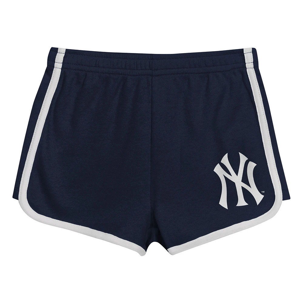 Ensemble t-shirt et short bleu marine pour fille d'âge préscolaire, motif New York Yankees Double Run