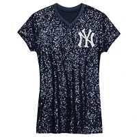 Robe à paillettes et col en V bleu marine pour filles d'âge préscolaire des Yankees de New York