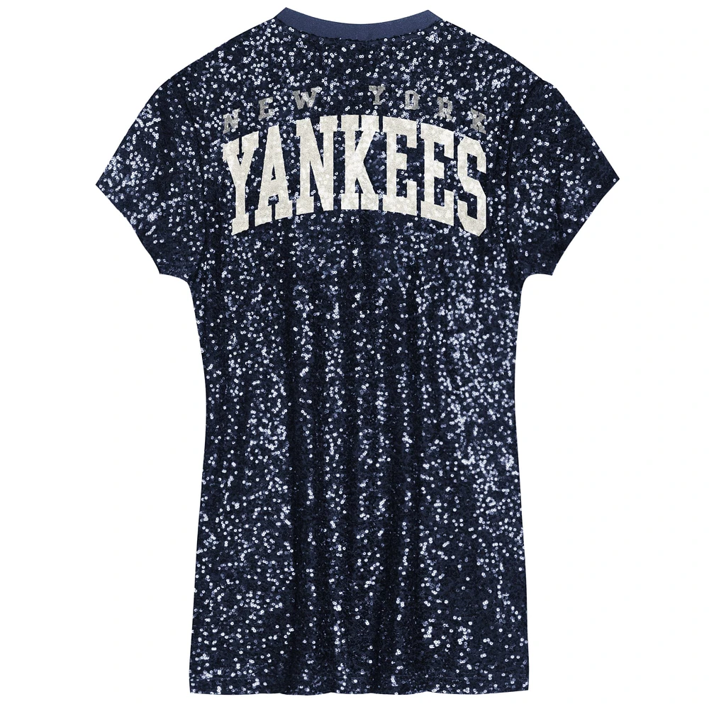 Robe à paillettes et col en V bleu marine pour filles d'âge préscolaire des Yankees de New York