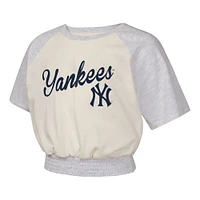 T-shirt raglan tendance pour jeunes filles, couleur crème, motif Curve Ball des Yankees de New York