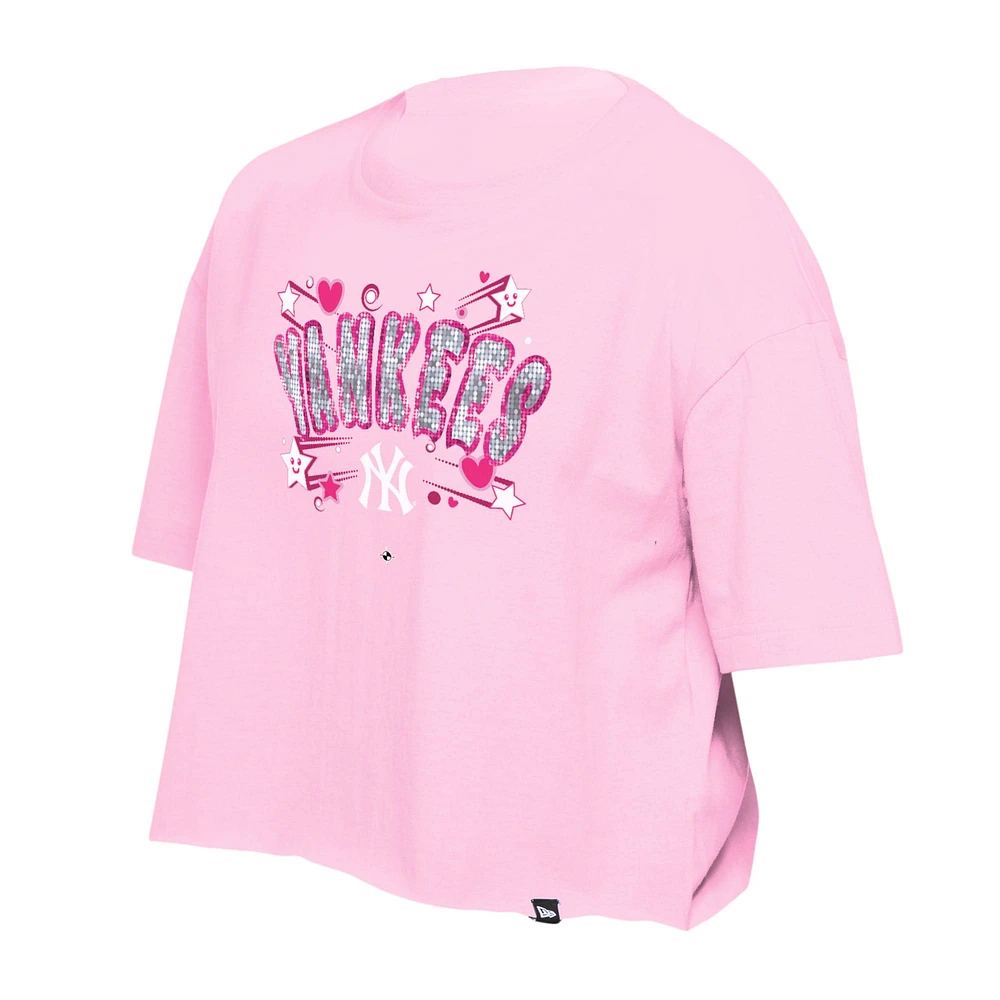 Girls Youth New Era Light Pink York Yankees Flip Sequin Team T-Shirt
