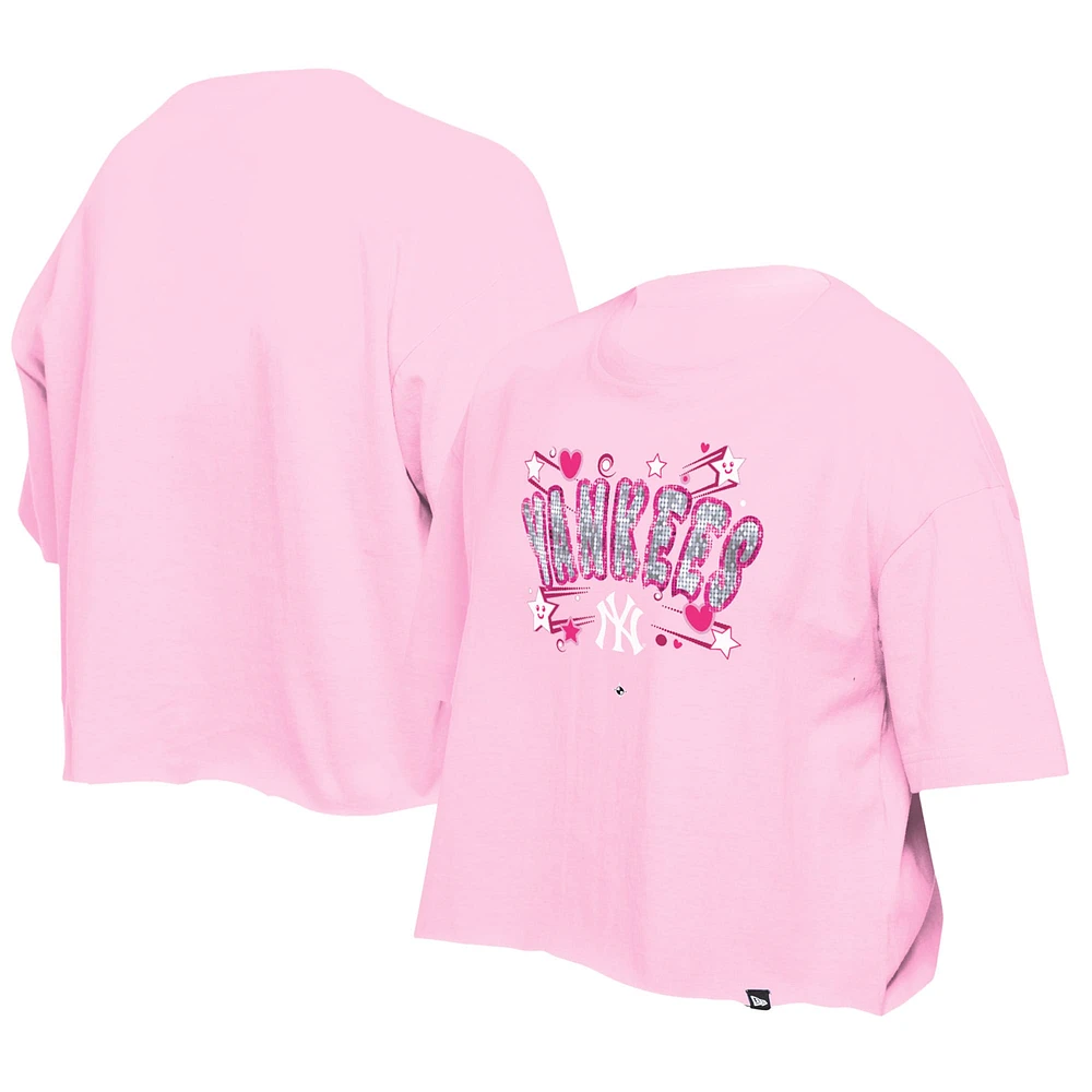 Girls Youth New Era Light Pink York Yankees Flip Sequin Team T-Shirt