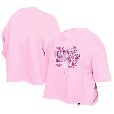 Girls Youth New Era Light Pink York Yankees Flip Sequin Team T-Shirt
