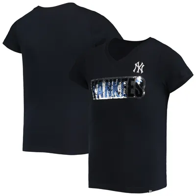 New Era Girls New York Yankees White Pinstripe V-Neck T-Shirt