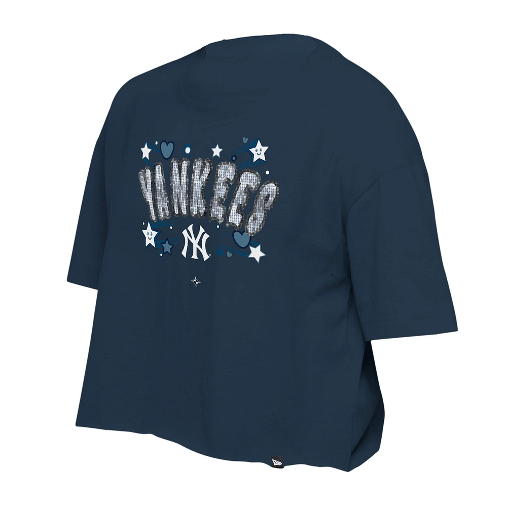 Girls Youth New Era Navy York Yankees Flip Sequin Team T-Shirt