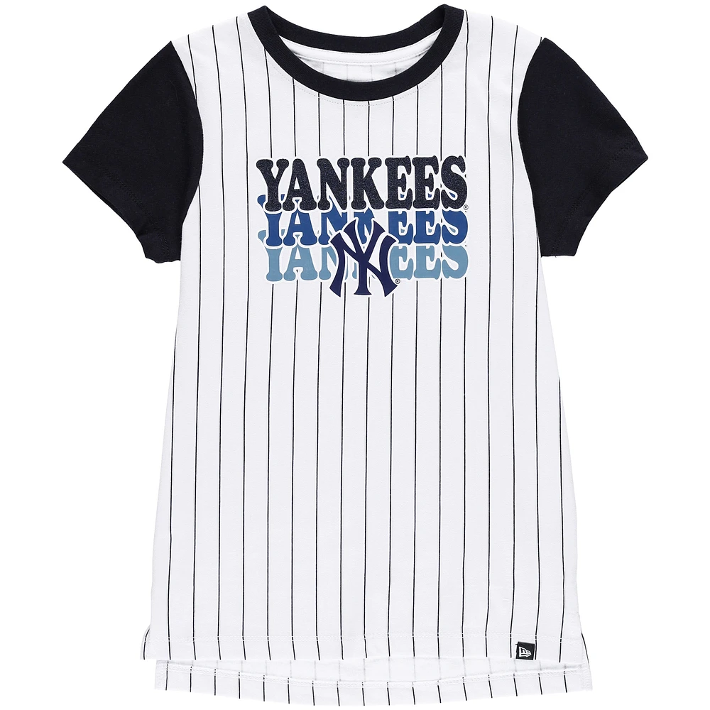 Girls Youth New Era White York Yankees Pinstripe T-Shirt