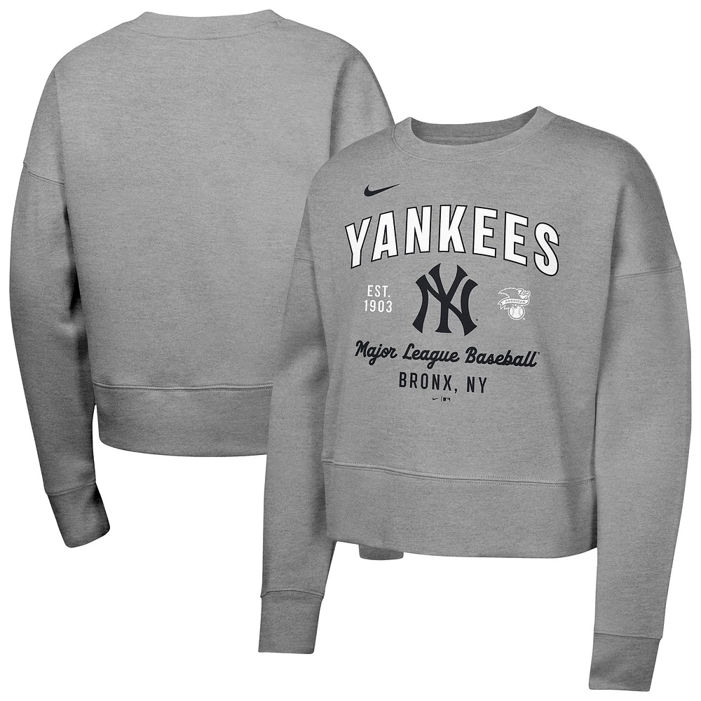 Girls Youth Nike Heather Gray New York Yankees Fleece Sweatshirt