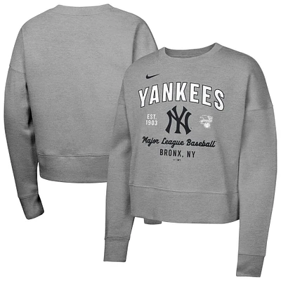 Girls Youth Nike Heather Gray New York Yankees Fleece Sweatshirt