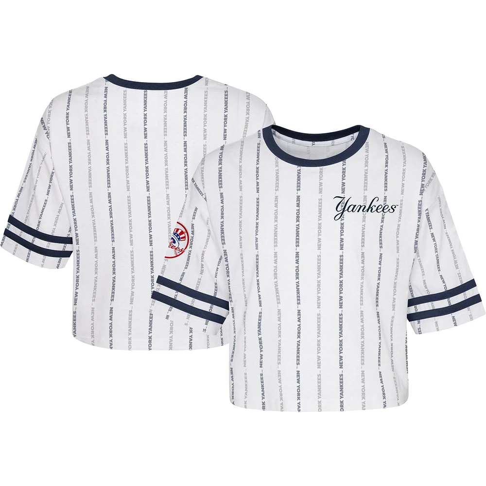 Girls Youth White New York Yankees Ball Striped T-Shirt