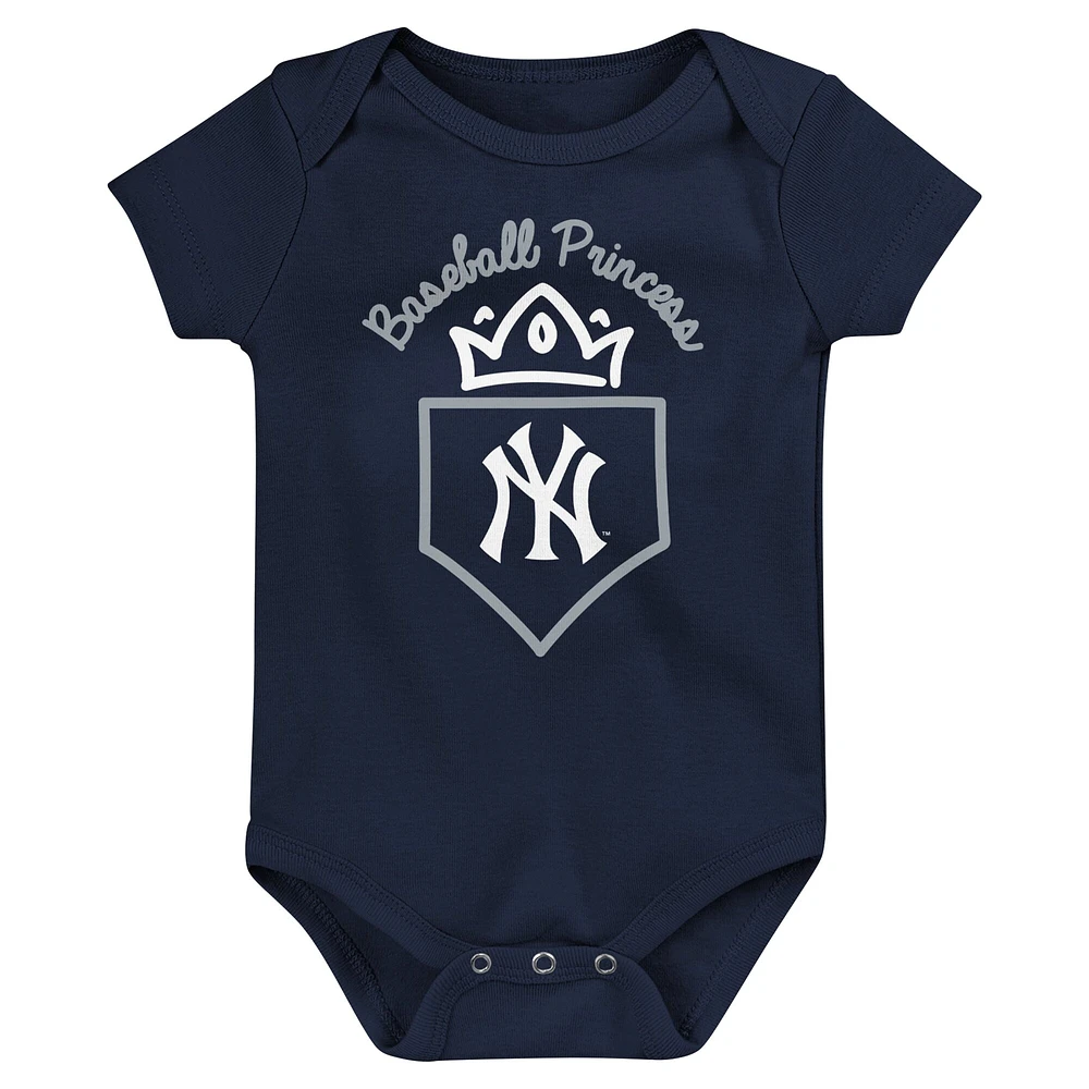 Ensemble de trois bodys Home Run Fanatics pour bébé bleu marine/gris/rose New York Yankees