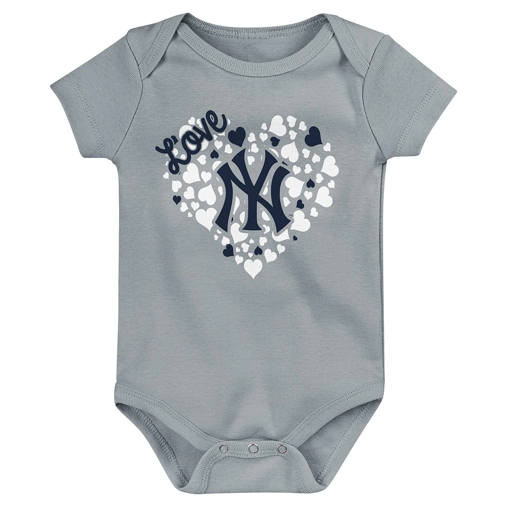 Ensemble de trois bodys Home Run Fanatics pour bébé bleu marine/gris/rose New York Yankees