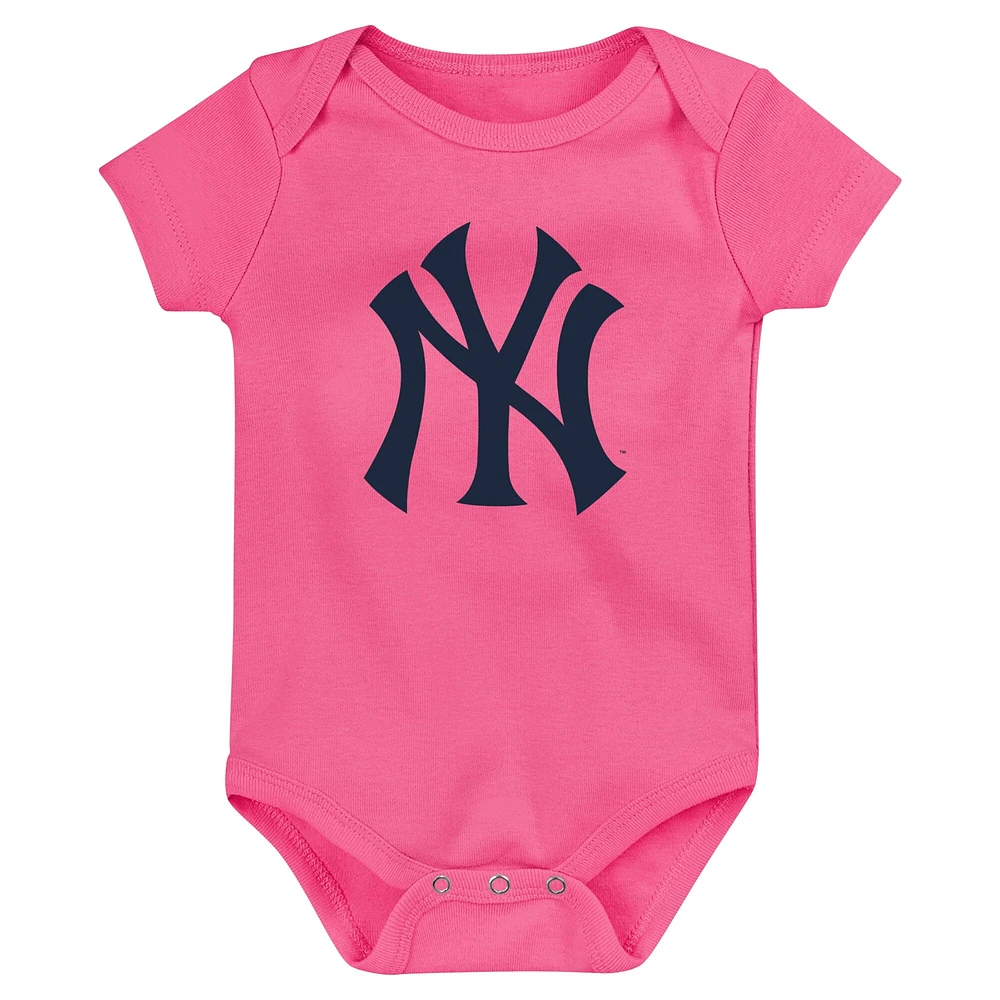 Ensemble de trois bodys Home Run Fanatics pour bébé bleu marine/gris/rose New York Yankees