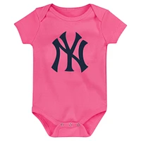 Ensemble de trois bodys Home Run Fanatics pour bébé bleu marine/gris/rose New York Yankees