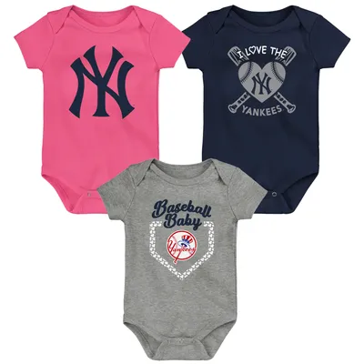 New York Yankees Infant Baseball Baby 3-Pack Bodysuit Set - Navy/Gray/Pink