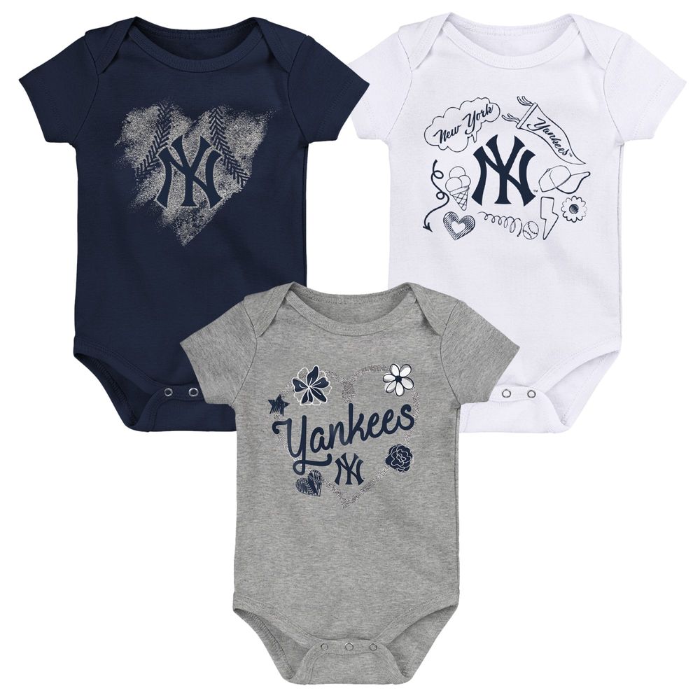 Infant Navy/White/Gray New York Yankees Batter Up 3-Pack Bodysuit Set