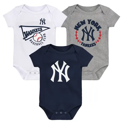 New York Yankees Infant Biggest Little Fan 3-Pack Bodysuit Set - Navy/White/Heather Gray