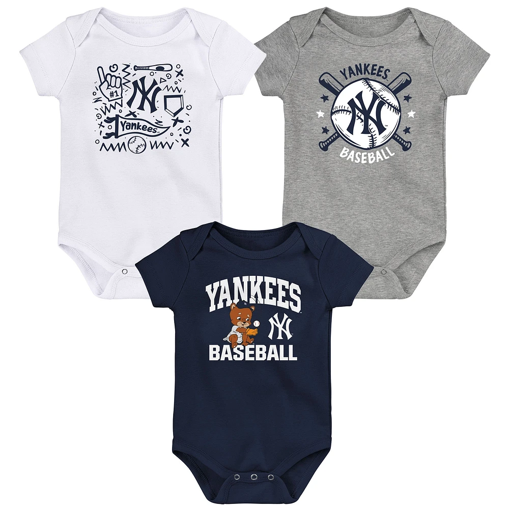 Infant  Navy New York Yankees Batter Up 3-Pack Bodysuit Set