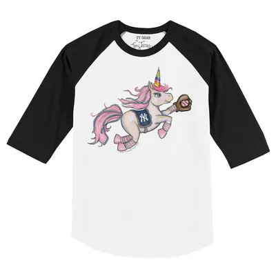 New York Yankees Tiny Turnip Infant Unicorn Raglan 3/4 Sleeve T-Shirt - White/Black