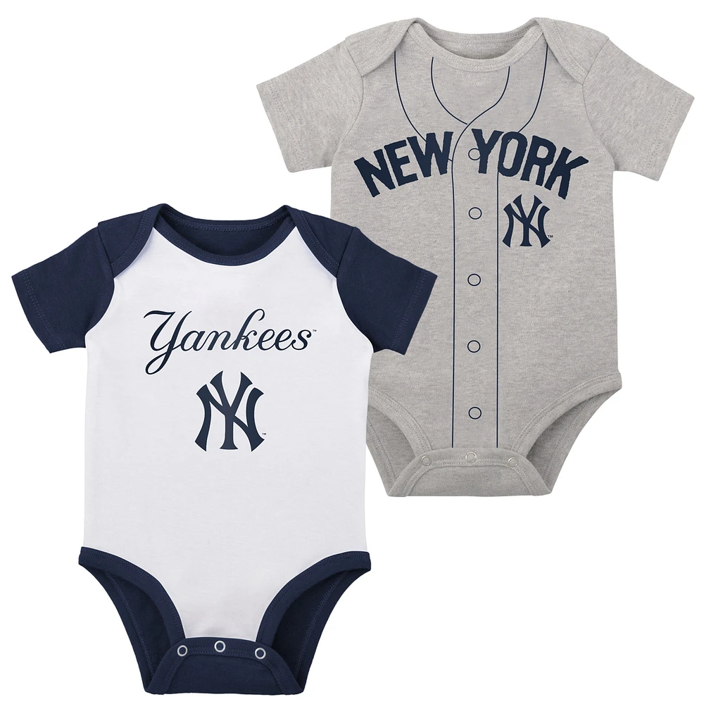 Lot de deux cache-couches Little Slugger des New York Yankees pour bébé, blanc/gris chiné