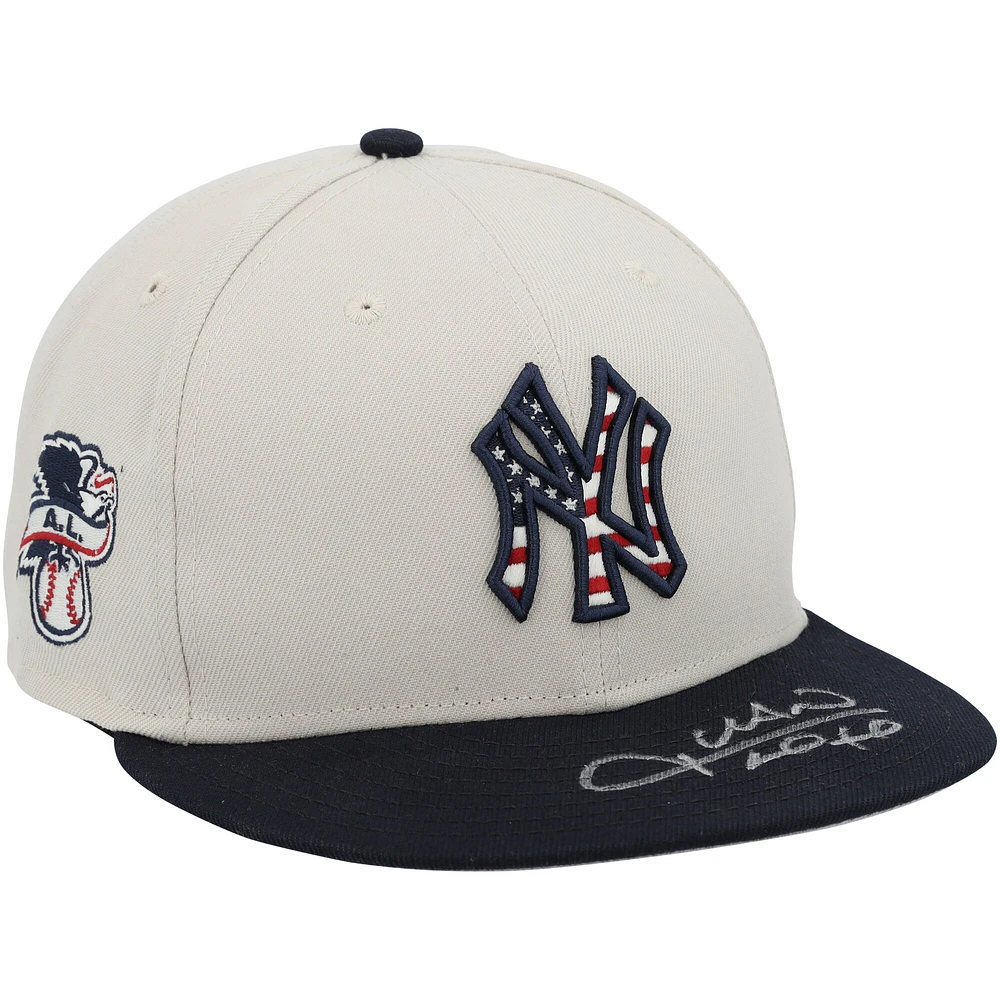 Casquette bronzée autographiée #22 des Yankees de New York, V106832, Juan Soto, utilisée lors du match contre les Reds de Cincinnati le 4 juillet 2024. Casquette Juan Soto AUTGU 45733 COLGMUEQU GUBBCP1048