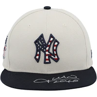 Casquette bronzée autographiée #22 des Yankees de New York, V106832, Juan Soto, utilisée lors du match contre les Reds de Cincinnati le 4 juillet 2024. Casquette Juan Soto AUTGU 45733 COLGMUEQU GUBBCP1048